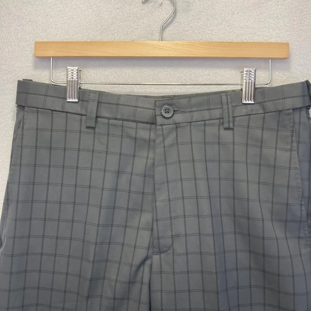 Haggar Cool 18 Pro Shorts Mens‎ 32 Gray Plaid Performance Golf Business Casual